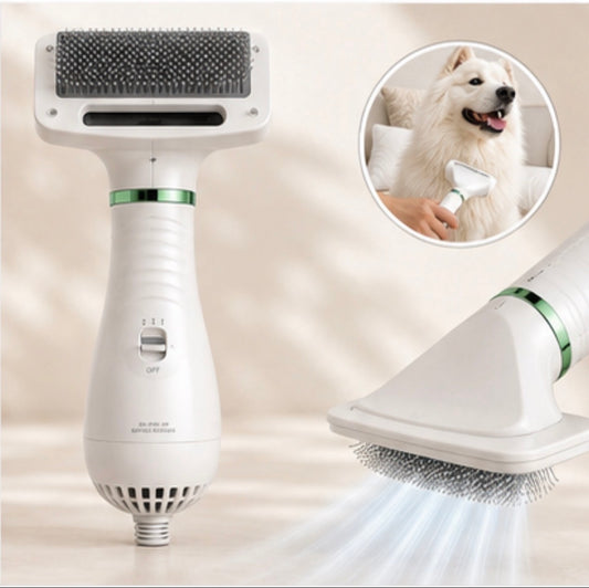 Portable 2-in-1 dog hair dryer with brush attachment